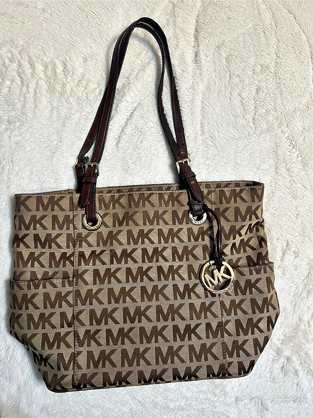 Michael Kors Jet Set Medium Logo Pocket Tote Bag Brown & Beige